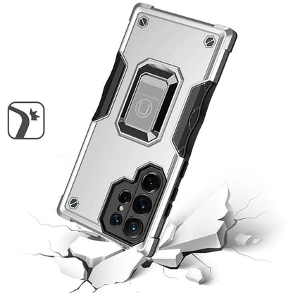 Phone Case for Samsung Galaxy S23 Ultra Shockproof Magnetic Ring Stand Hybrid Kickstand Armor 360 Rotation Anti-Slip Grip Military Grade Drop Resist Cover Silver