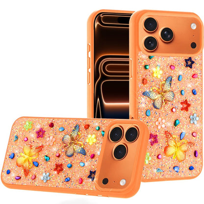 Phone Case for Apple iPhone 17 Pro Max (6.9") 3D Butterfly Diamond Bling Glitter Shockproof Stylish Protective Luxury Hybrid Sparkly Durable Grip Design Cover Cosmic Orange