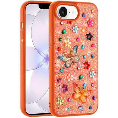 Phone Case for Apple iPhone 17E /16E 3D Butterfly Diamond Bling Glitter Shockproof Stylish Protective Luxury Hybrid Sparkly Durable Grip Design Cover Cosmic Orange