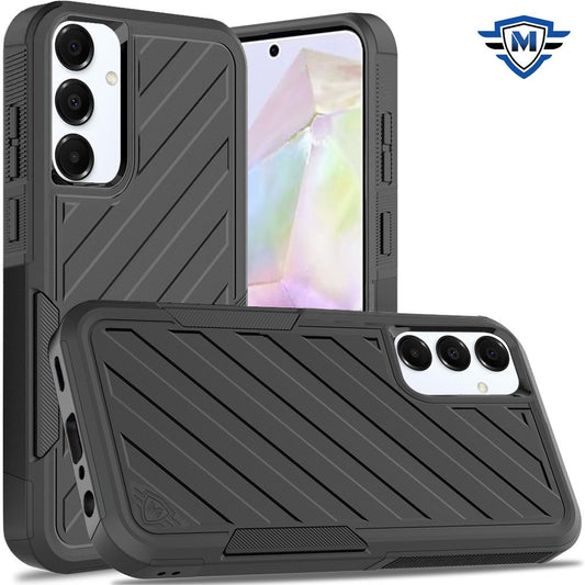 For Samsung Galaxy A36 Premium Hybrid Rugged lined Shockproof Textured 2-in-1 Non-Slip Hard PC & TPU Non Slip Tough Case Cover Black / Black