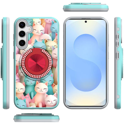 For Samsung Galaxy S25 Plus /S25+ /S24/Plus Pattern Design Hybrid with Invisible Ring Stand & Magnetic Back, Shockproof Protective Grip Case Cover