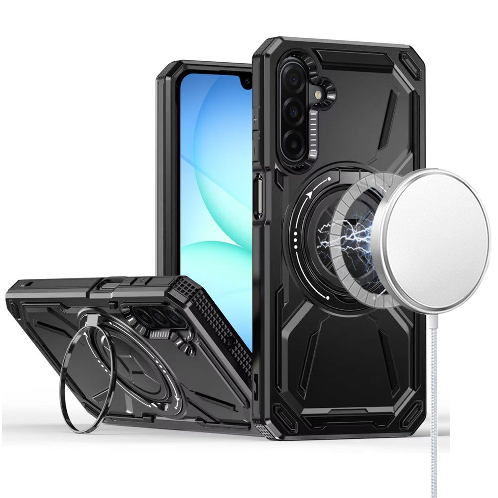 For Samsung Galaxy A17 5G Hybrid Magnetic Ring and 360° Rotational Kickstand with MagSafe Compatible, Military Grade Drop Protection Case Cover