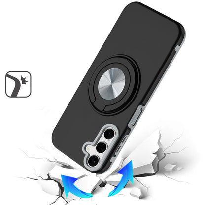 For Samsung Galaxy A17 5G Metal Matte Hybrid with Invisible Rotational Ring Stand, Car Mount Friendly, Military Grade Slim Fit Sturdy Case Cover Black