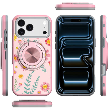 For Apple iPhone 17 Pro Max Pattern Design Hybrid with Invisible Ring Stand & Magnetic Back, Shockproof Protective Grip Case Cover