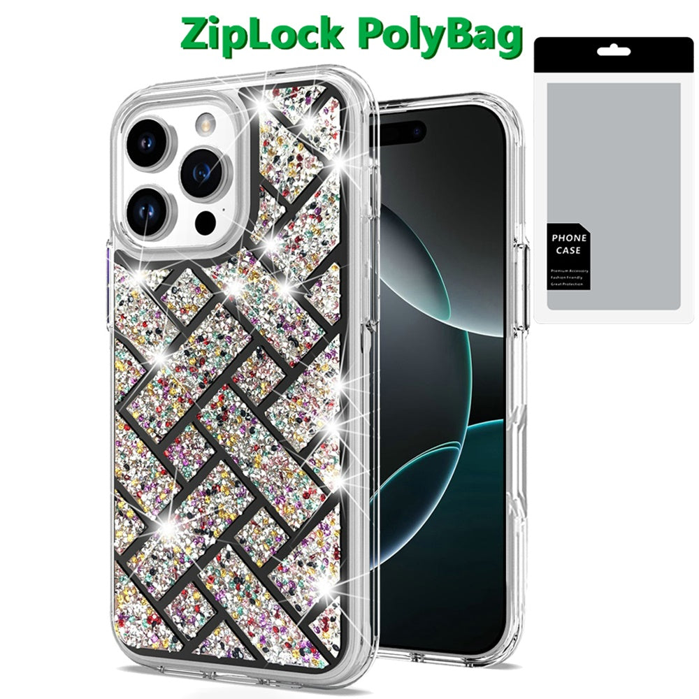 For Apple iPhone 16 Pro Bling Hybrid Shockproof Protective Design Stylish Glitter Finish Durable Grip Protection Case Cover
