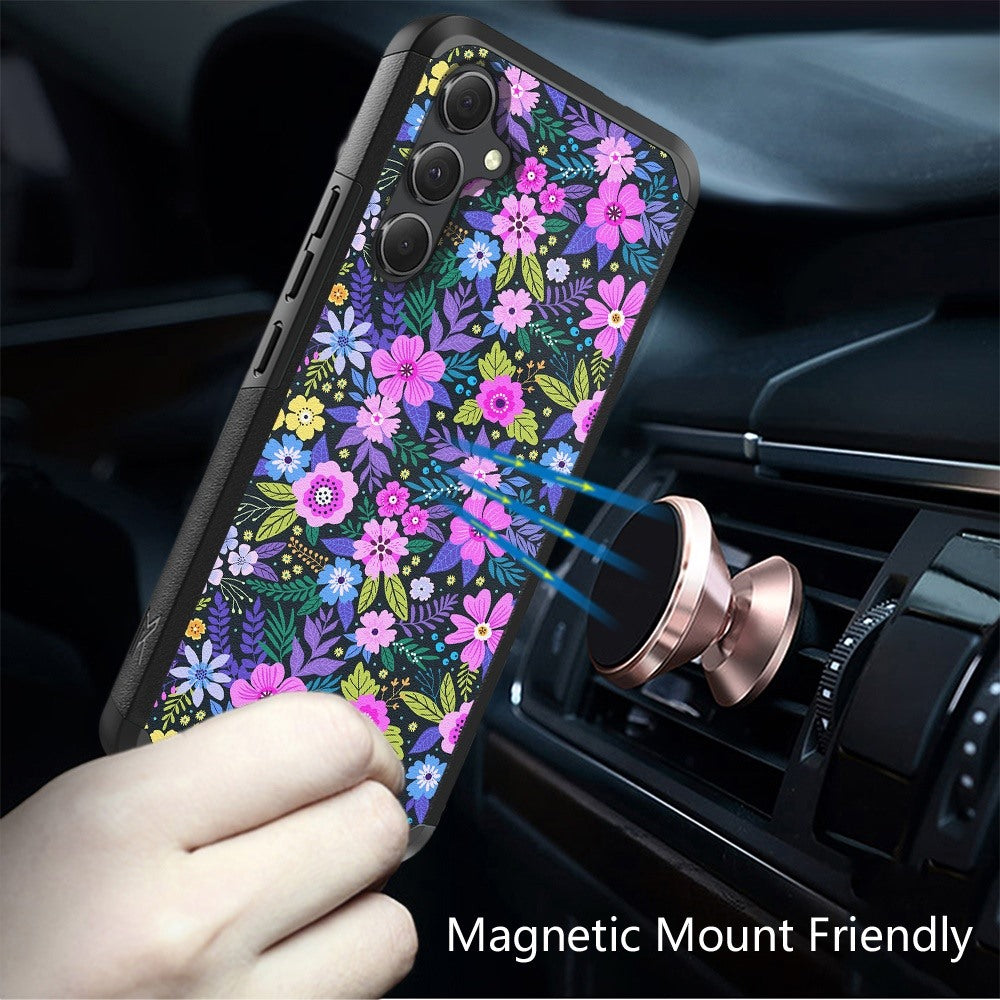 For Samsung Galaxy A36 Fashion Graphic Design Hybrid 2in1 Tough Strong Hard PC TPU Frame, Magnet Mount Friendly, Shockproof Protection Case Cover Mystical Floral Boom