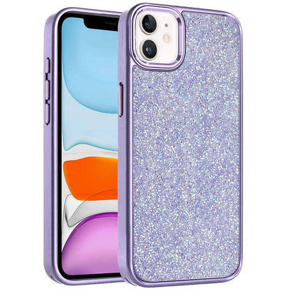 For Apple iPhone 11 Crystal Sparkle Diamond Glass Full Mini Glitter Bling Frame TPU Hybrid Protective Case Cover Rose Gold