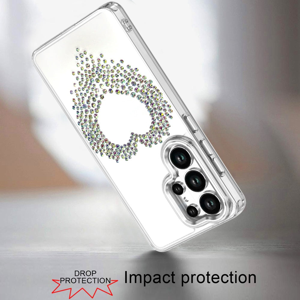 For Samsung Galaxy S25 Ultra Angel Hearts Bling Glitter Diamond Hybrid TPU Cover, Colorful Frame Shockproof Protective Back Case Cover
