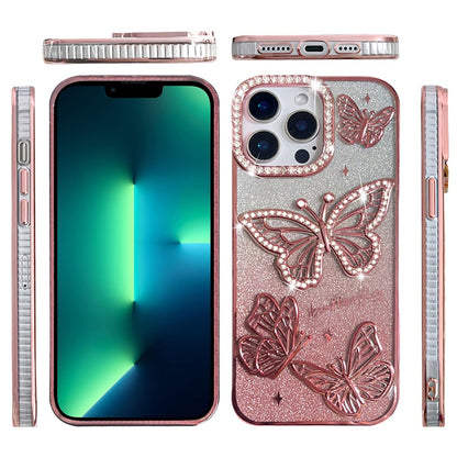 For Apple iPhone 13 Pro Luxury Butterfly Sparkle Glitter Diamond Crystal Rhinestone Shimmer Bling Plating Thick TPU Hard PC Case Cover