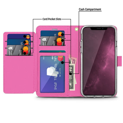 Phone Case for Samsung Galaxy S24 Ultra Wallet Credit Card Holder Leather Grip Shockproof Hybrid Protective Style Durable Flip Pouch Cover Hot pink