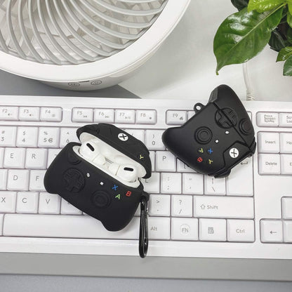 For Airpods Pro 3 Hybrid Cute 3D Fun Design Silicone Skin Cartoon Animal with Keychain Buckle Holder Rubber TPU Soft Case Cover Game Console Black