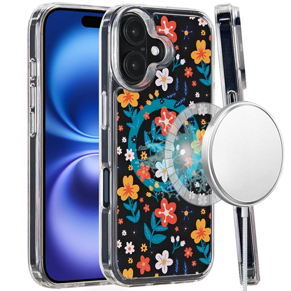 For iPhone 16 (6.1") Cute Fashion Pattern Design, Durable Shockproof Slim TPU Hard Back, MagSafe Compatible Case Cover