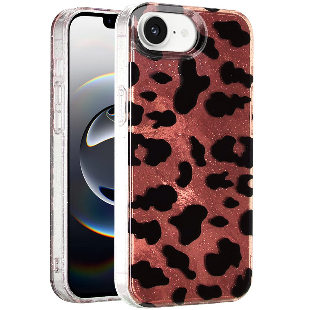 For Apple iPhone 17E /16E Glitter Leopard, Fashion Design Animal Skin Print Slim IMD TPU Dual Layer Shockproof Protective Case Cover