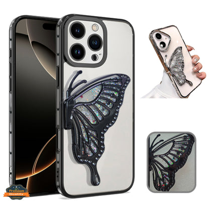 For Samsung Galaxy S25+ S25 Plus /S24+ Glitter 3D Butterfly Bling Case, Chrome Electroplate Sparkle Liquid Flowing Plating Hybrid Bumper Case Cover