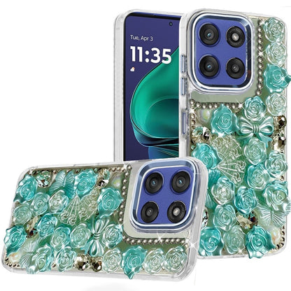 For Motorola Moto G Stylus 5G 2026 /2025 Muti-Color Floral Fashion Bling Crystal 3D Full Diamonds Stones Sparkle Rhinestone Glitter Hybrid Case Cover