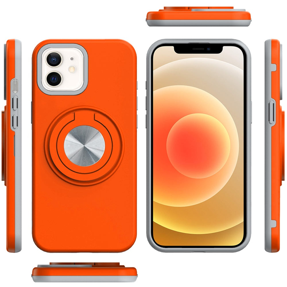 For iPhone 12 / iPhone 12 Pro (6.1") Metal Matte Hybrid with Invisible Rotational Ring Stand, Car Mount Friendly, Military Grade Slim Fit Sturdy Case Cover Cosmic Orange