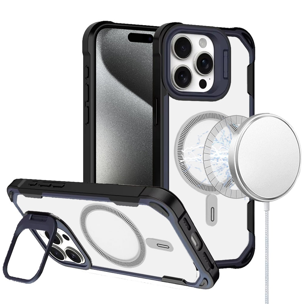 For Apple iPhone 15 Pro Max Magnetic Circle Hybrid with Camera Stand, Compatible with MagSafe, Shockproof Protective Case Cover