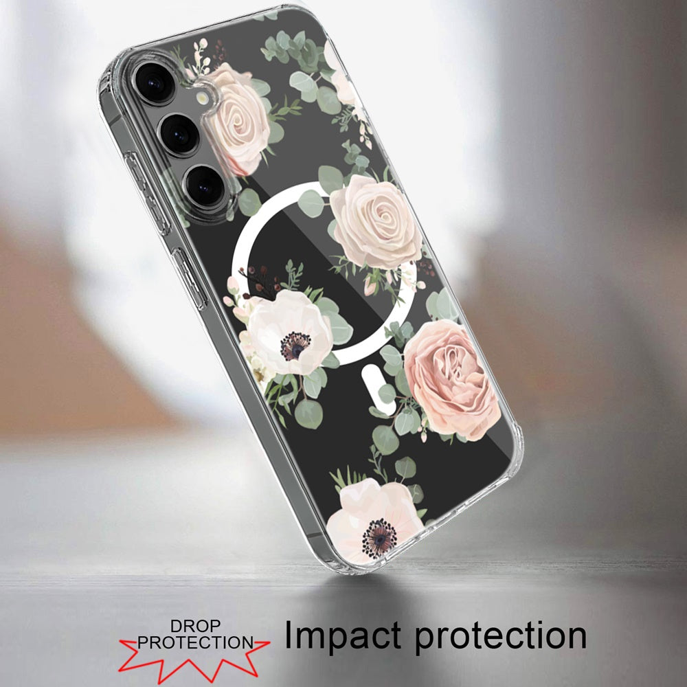 For Apple iPhone 17E /16E Hybrid Flower Design Stylish Fashion Case, MagSafe Compatible, Thick Shockproof Hard PC Case Cover