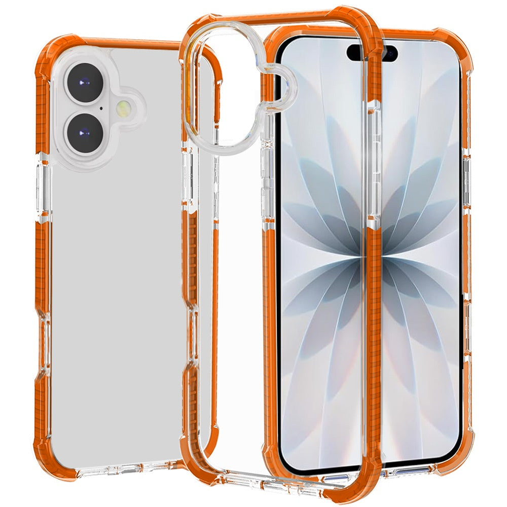 For Apple iPhone 17 Hybrid Transparent Acrylic Rubber Gummy Hard PC Silicone TPU Color Bumper Frame Shockproof Case Cover Clear / Cosmic Orange