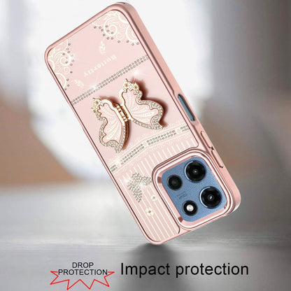 Phone Case for Motorola Moto G 5G 2026 / 2025 Glitter Bling Butterfly Stand Metallic Edge Hybrid Shockproof Grip Durable Camera Protection Stylish Design Cover Rose Gold