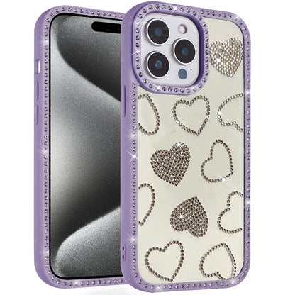 For Apple iPhone 15 Pro Max Spread Love Glitter Shimmer Bling Diamond Edge Hybrid Drop Protection Shockproof Design Case Cover