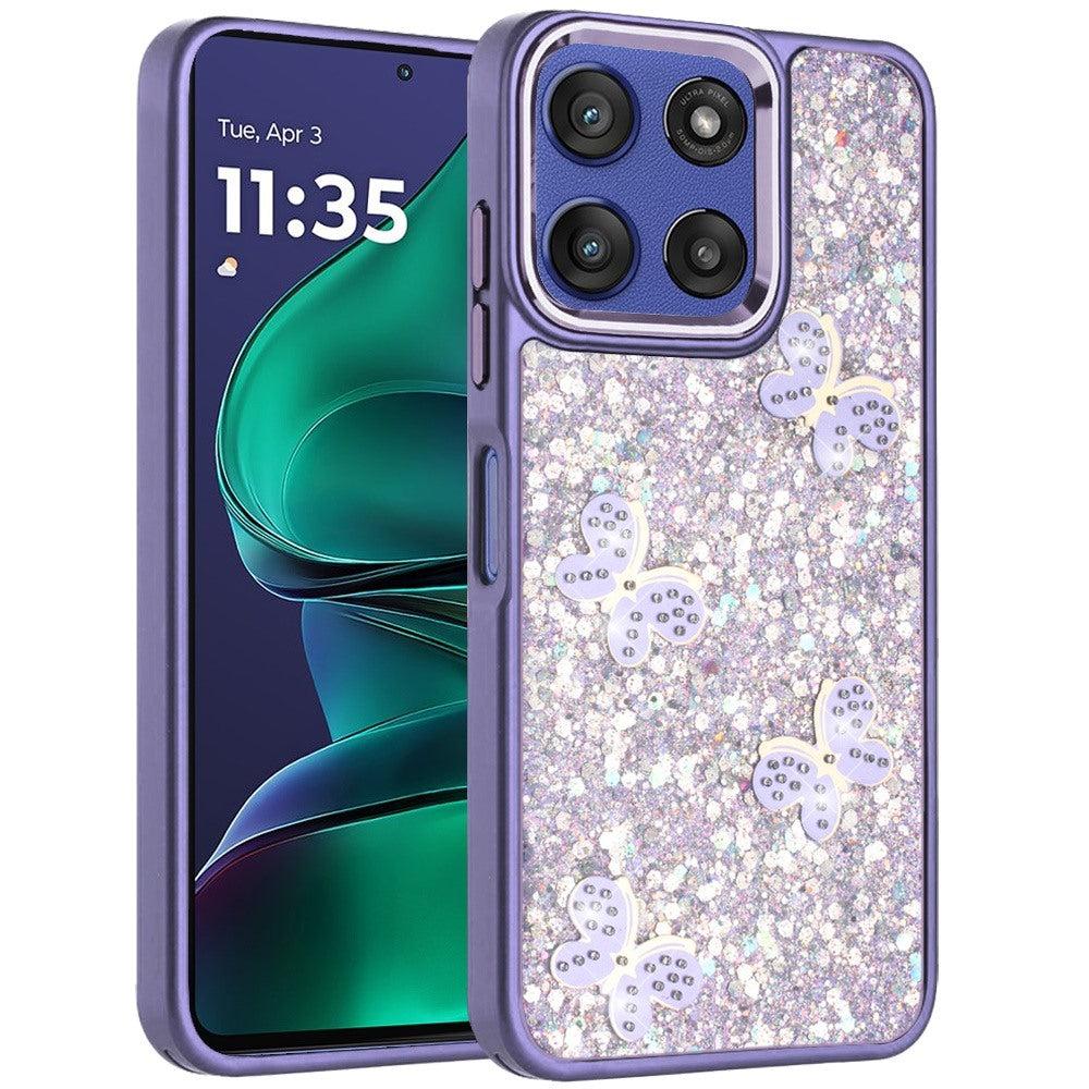 For Motorola Moto G Stylus 5G 2026 /2025 Cute Butterfly Crystal Diamond Glitter Case Sparkle Bling Frame Metallic Edges, Shimmer TPU Hybrid Case Cover