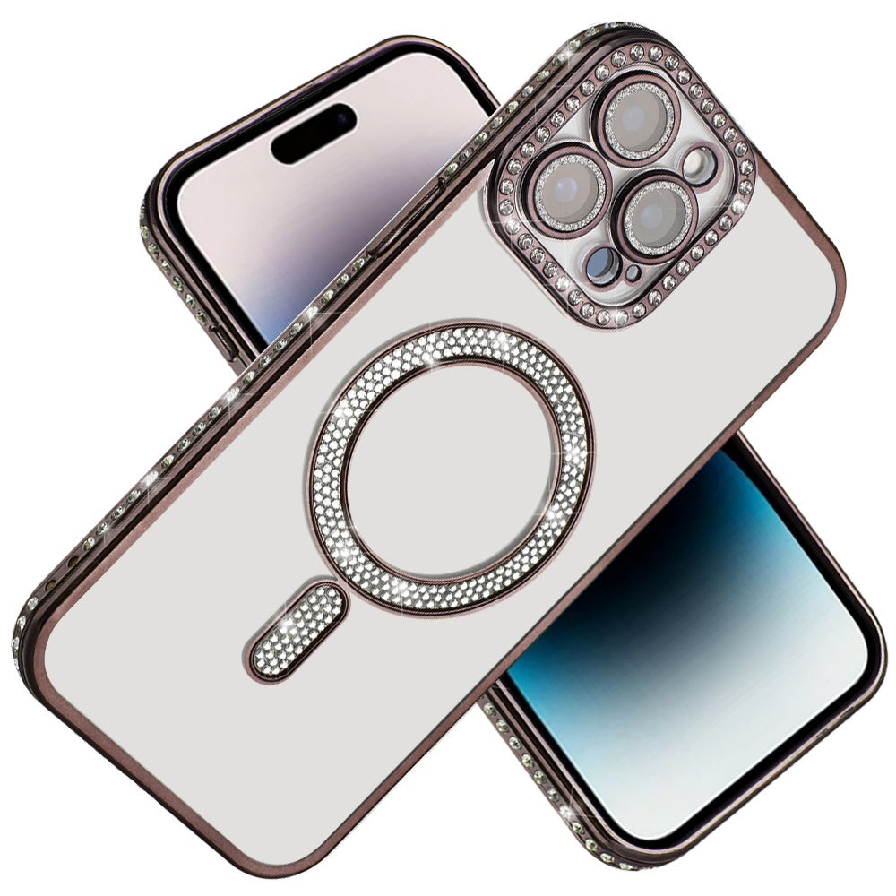 For Apple iPhone 16 (6.1") Bling Case with Diamond Magnetic Circle, Transparent Slim Shockproof Hybrid Slim Fit Case Cover