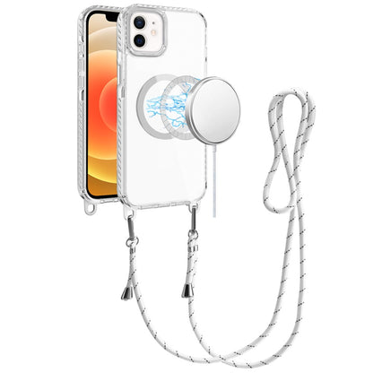 For Apple iPhone 12 /12 Pro Clear Magnetic Frame PC Back Shockproof Protective Case with Detachable Lanyard Strap, Compatible with MagSafe Case Cover