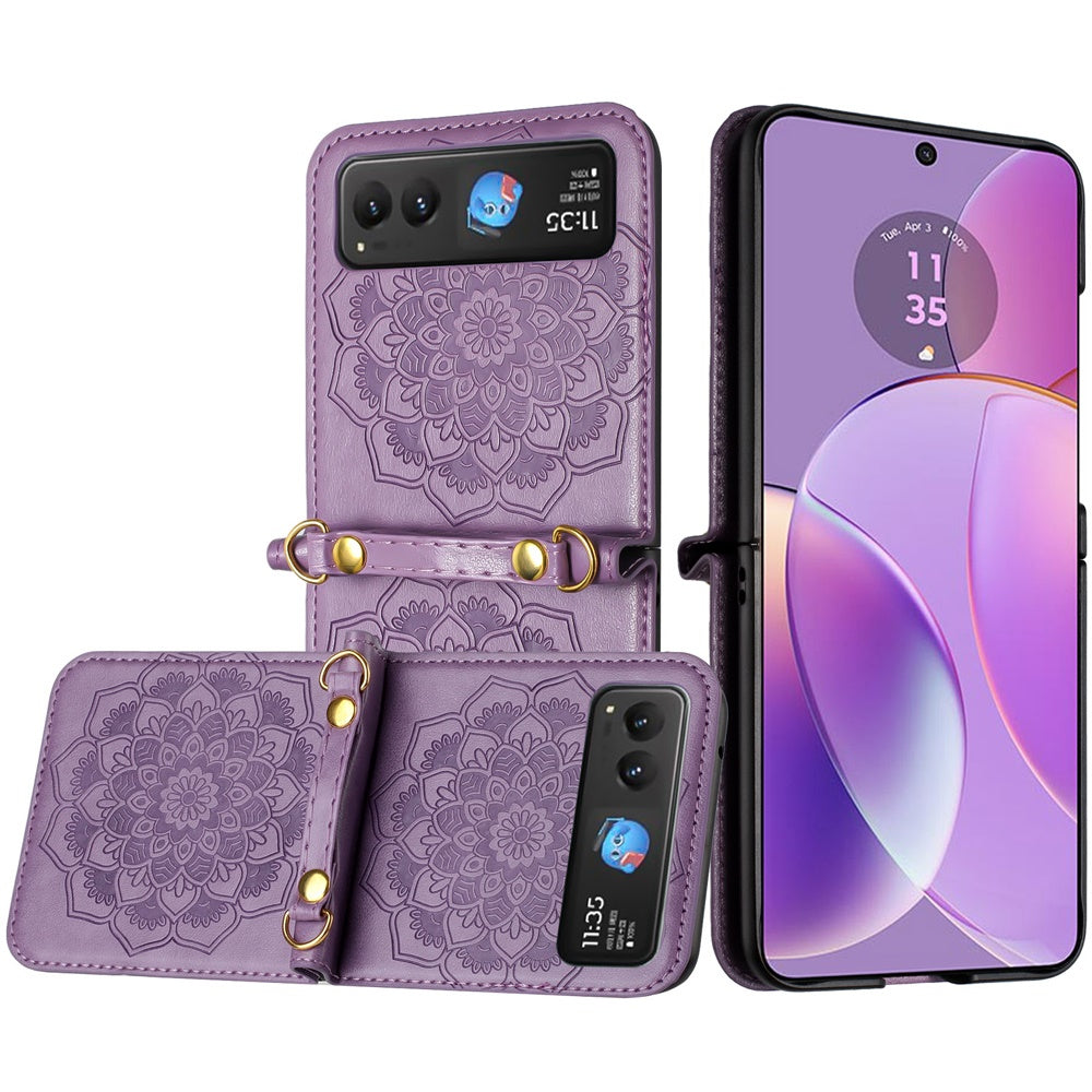 For Motorola Razr 2025 Premium Floral Embossed PU Leather Flip Cover, Elegant Mandala Design with Strap Case Cover
