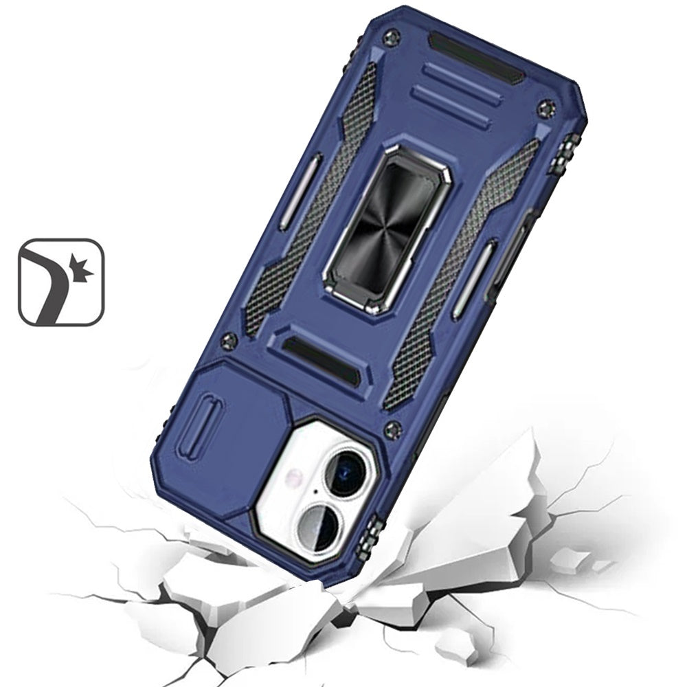 For Apple iPhone 12 /12 Pro Tough Hybrid Case with Movable Camera Window & Metal Ring Stand Shockproof Case Cover Cosmic Orange