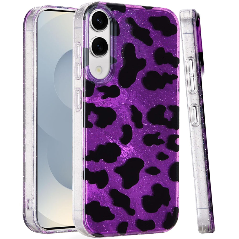 For Samsung Galaxy S25 EDGE Glitter Leopard, Fashion Design Animal Skin Print Slim IMD TPU Dual Layer Shockproof Protective Case Cover Purple Leopard