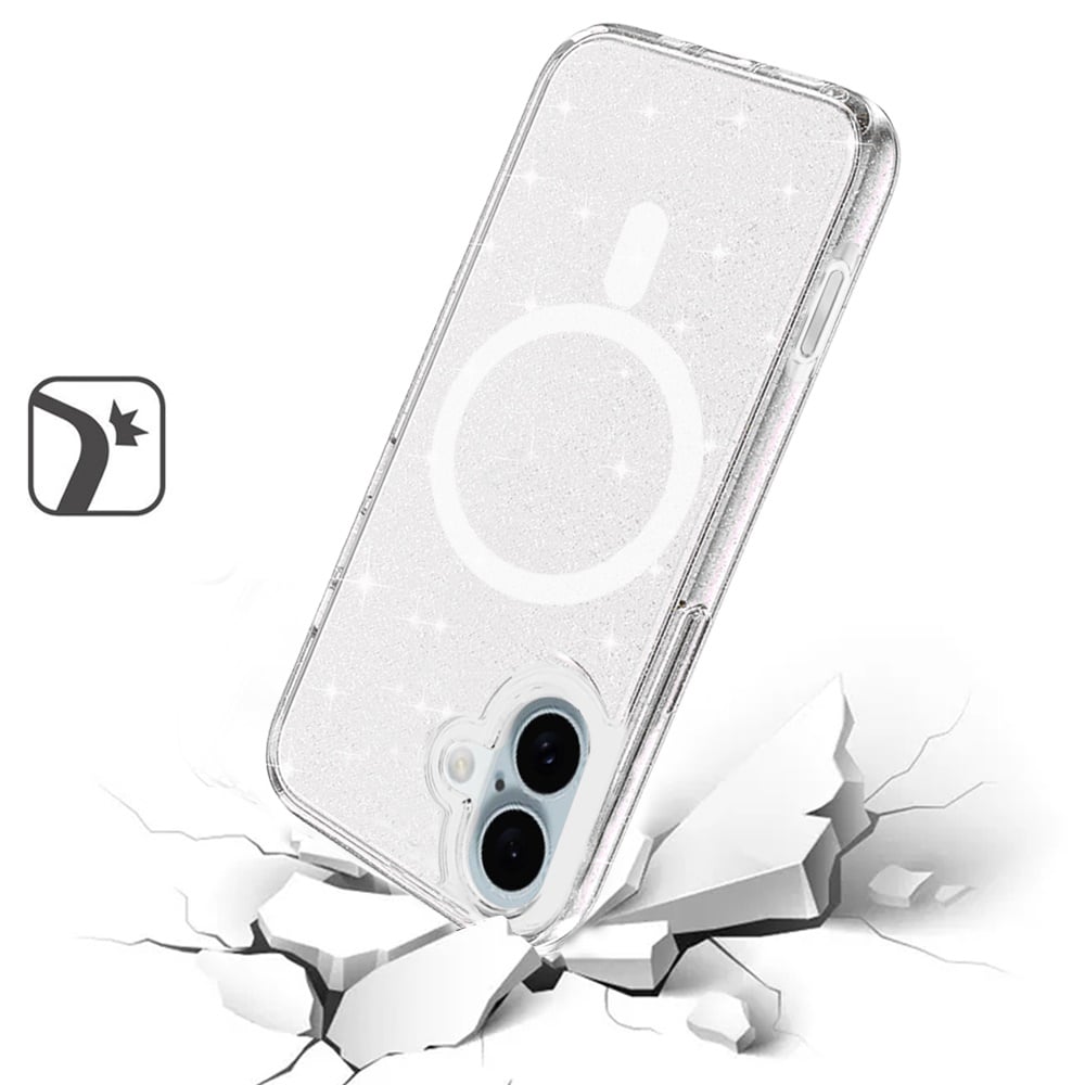For iPhone 16 (6.1") MagSafe Compatible Glitter Sparkle Bling Hybrid Case with Magnetic Circle, Slim TPU & Hard PC Frame Case Cover Smoke