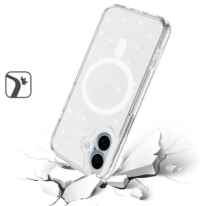 For iPhone 16 (6.1") MagSafe Compatible Glitter Sparkle Bling Hybrid Case with Magnetic Circle, Slim TPU & Hard PC Frame Case Cover Smoke