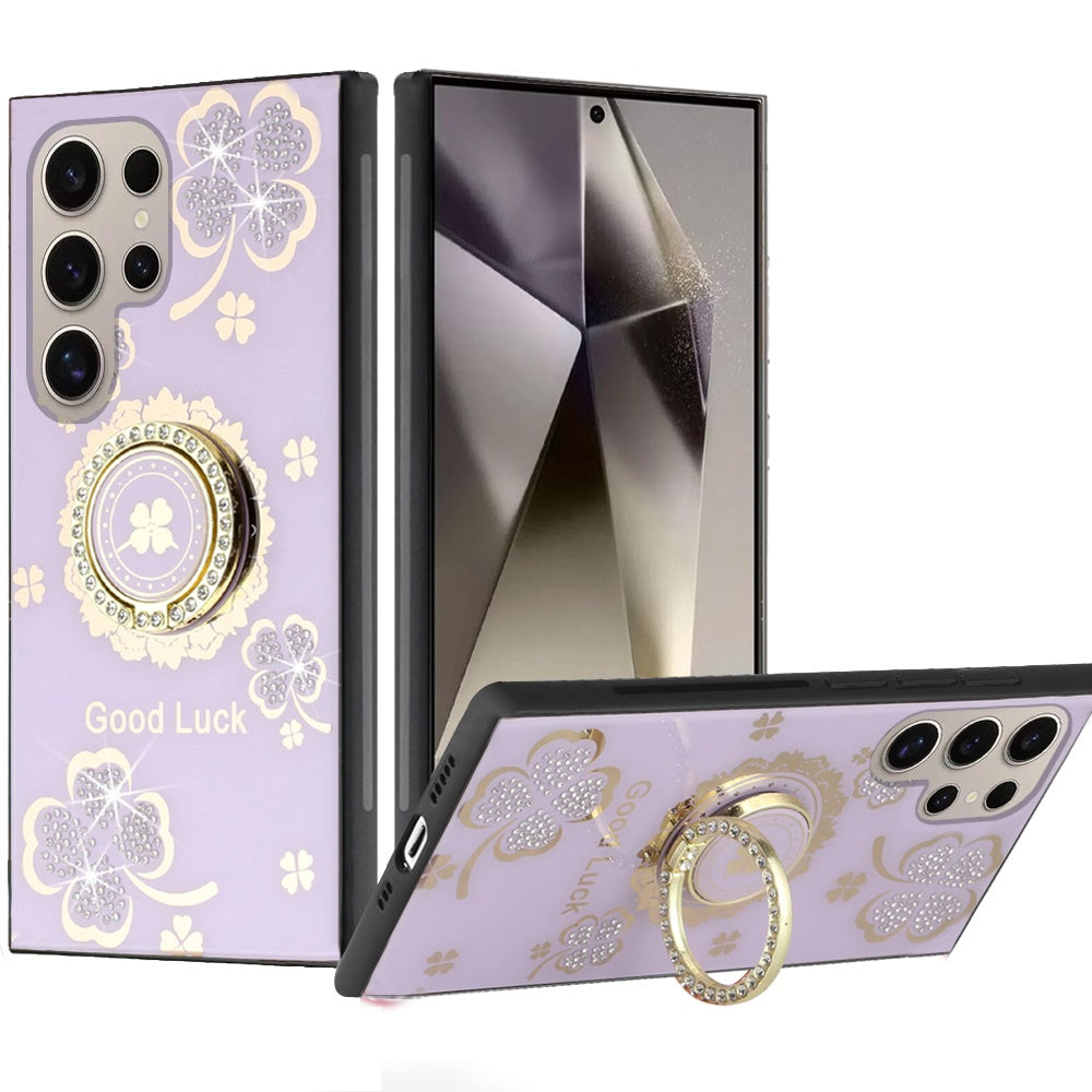 For Samsung Galaxy S25 Ultra Diamonds 3D Fashion Bling Sparkly Glitter Ornaments Engraving Hybrid with Ring Stand Case Cover