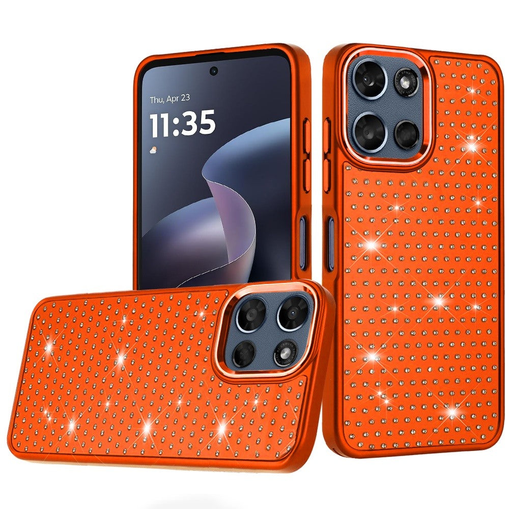 Phone Case for Motorola Moto G 5G 2026 / 2025 Luxury Diamond Bling Sparkle Chrome Metallic Edge Shockproof Durable Protective Stylish Premium Hybrid Design Cover Cosmic Orange