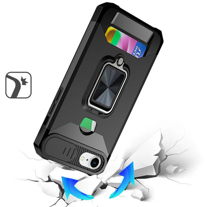 Wallet Case with Ring Stand & Slide Camera Cover Back Credit Card Slot Holder, Military Grade