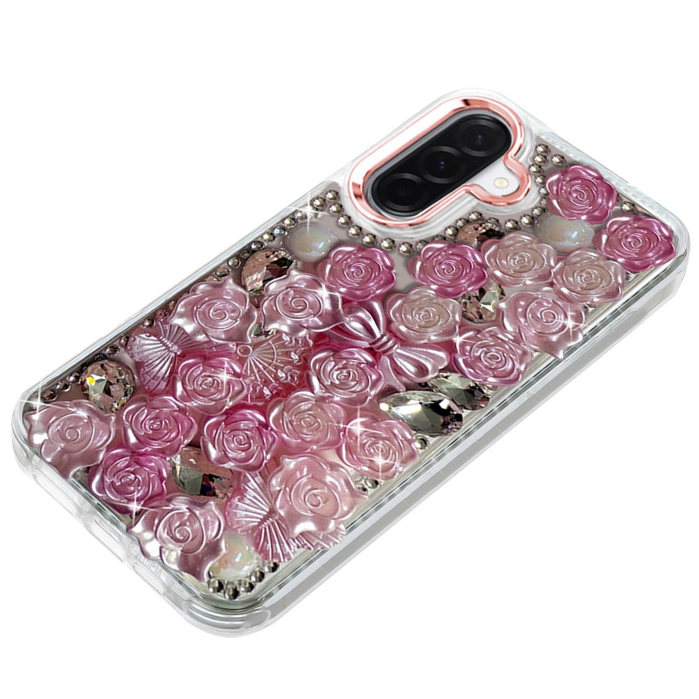 For Samsung Galaxy A17 5G Muti-Color Floral Fashion Bling Crystal 3D Full Diamonds Stones Sparkle Rhinestone Glitter Hybrid Case Cover