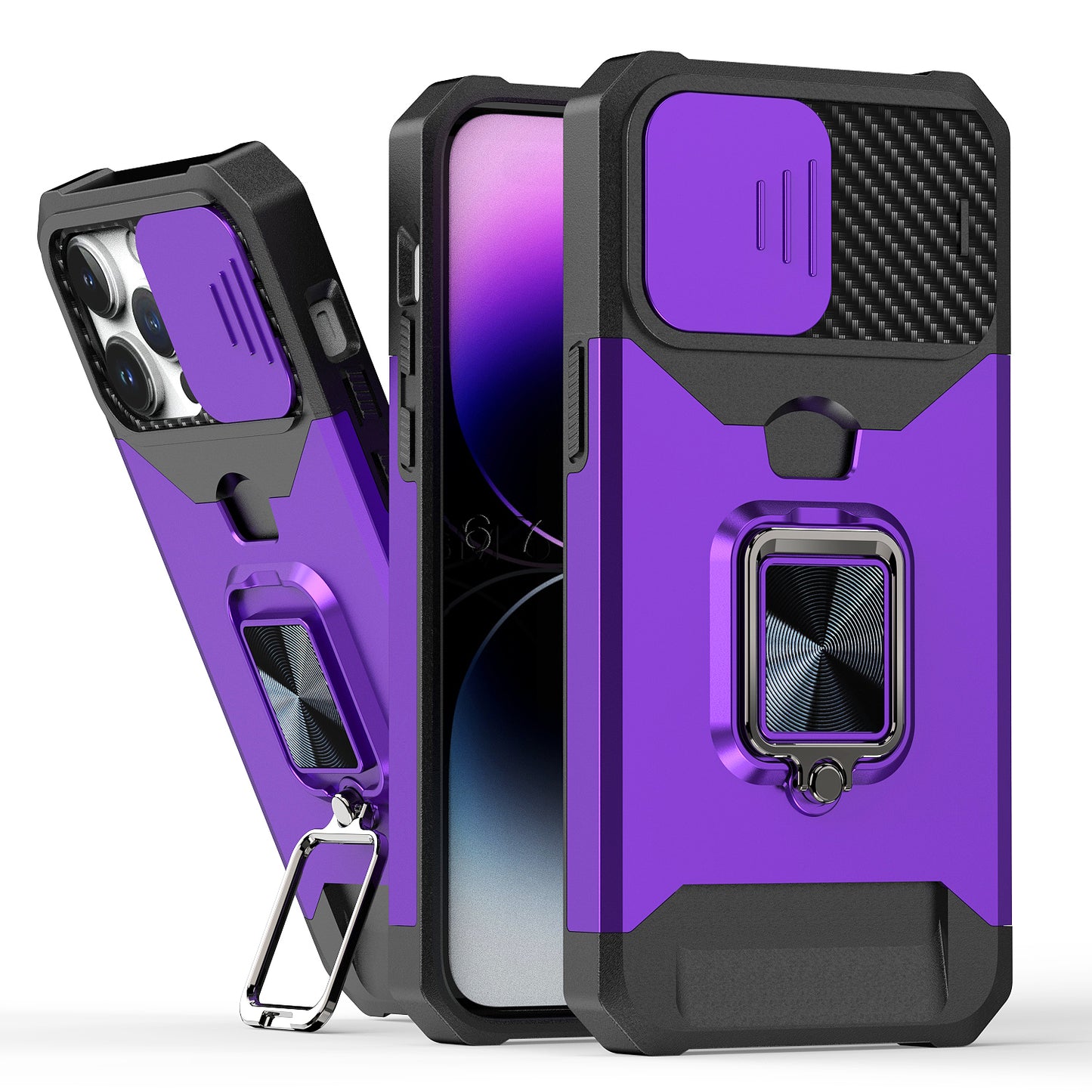 For Motorola Moto G 5G /Moto G 2025 Wallet Case with Ring Stand & Slide Camera Cover Back Credit Card Slot Holder, Military Grade Case Cover Purple