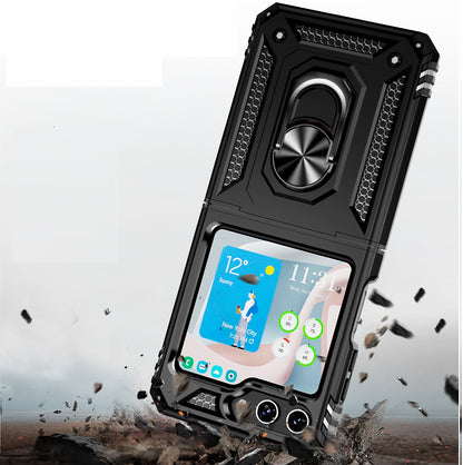 For Samsung Galaxy Z Fold 7 Hybrid Shockproof Protective with Magnetic 360° rotating Ring Kickstand, TPU Rubber PC Case Cover Black