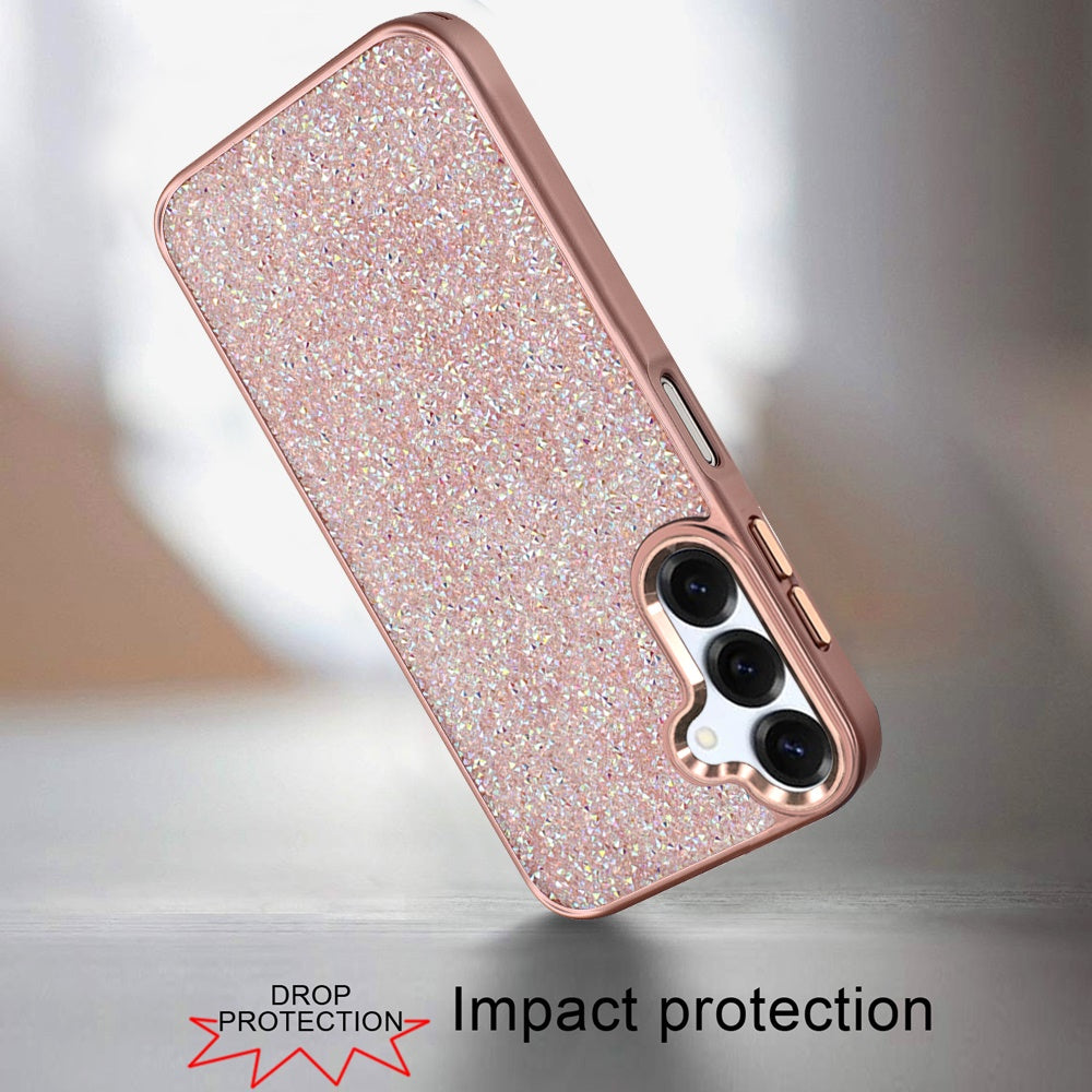 For Samsung Galaxy A16 5G Crystal Sparkle Diamond Glass Full Mini Glitter Bling Frame TPU Hybrid Protective Case Cover