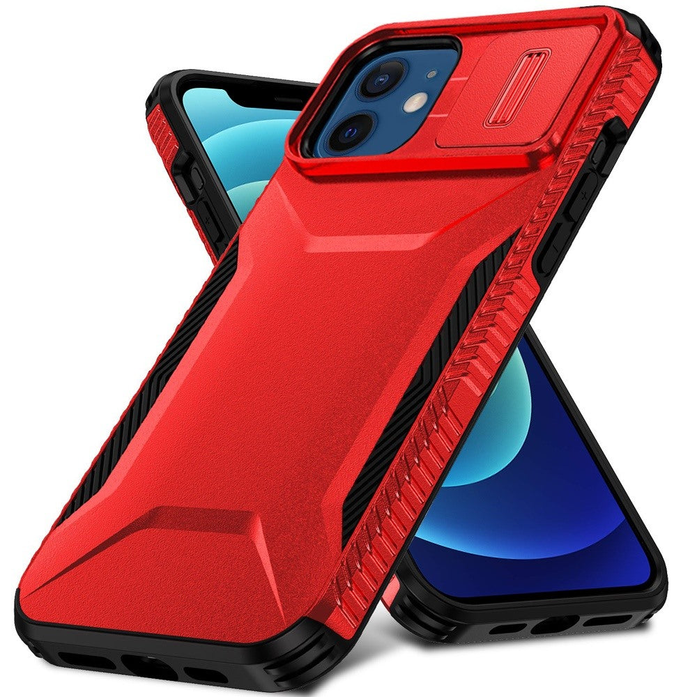 For Apple iPhone 12 /12 Pro Slim Fit Shockproof Hybrid with Slide Camera Window Covering, Rugged Tpu Silicone Hard PC Bumper Case Cover
