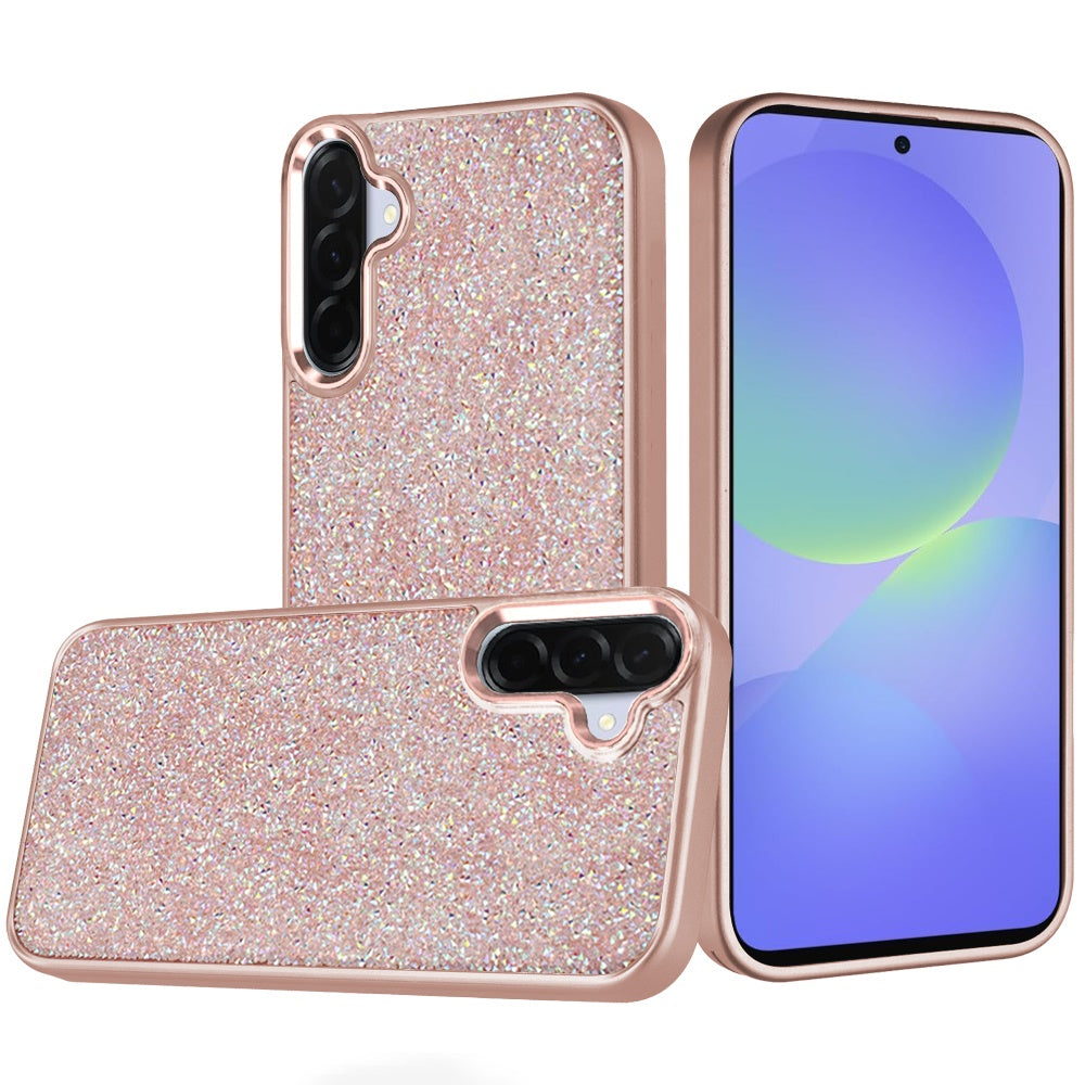 For Samsung Galaxy A36 Crystal Sparkle Diamond Glass Full Mini Glitter Bling Frame TPU Hybrid Protective Case Cover