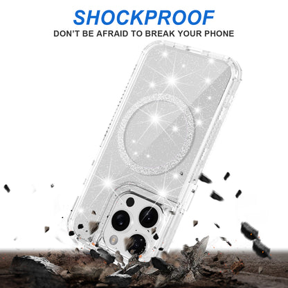 For Samsung Galaxy S25 Ultra Magnetic Circle Compatible with Magsafe, Bling Glitter Sparkle 3-in-1 Hybrid Shockproof TPU Bumper Case Cover