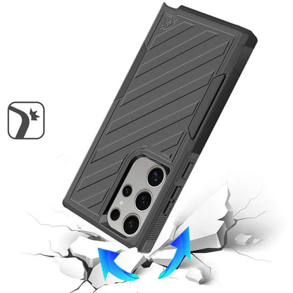 For Samsung Galaxy S25 Ultra Premium Tough Hybrid Case with Belt Clip Holster, Shockproof Rugged Design, Textured 2in1 Non-Slip Case Cover Black