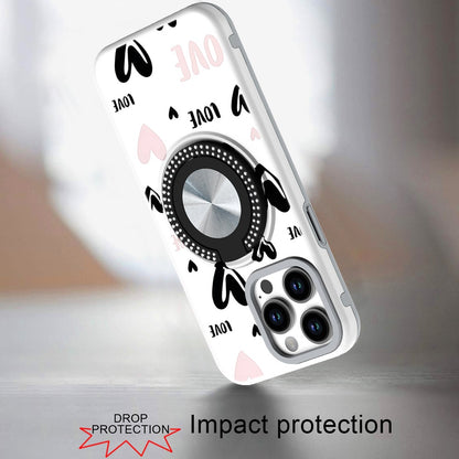 For Apple iPhone 16e Pattern Design Hybrid with Invisible Ring Stand & Magnetic Back, Shockproof Protective Grip Case Cover Love Heart Love