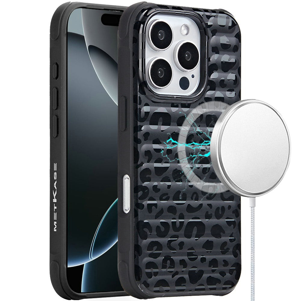For Apple iPhone 16 Pro Chrome Leopard Magnetic Hybrid Shockproof Protection Design Secure Grip Stylish Durable Finish Case Cover Black Leopard