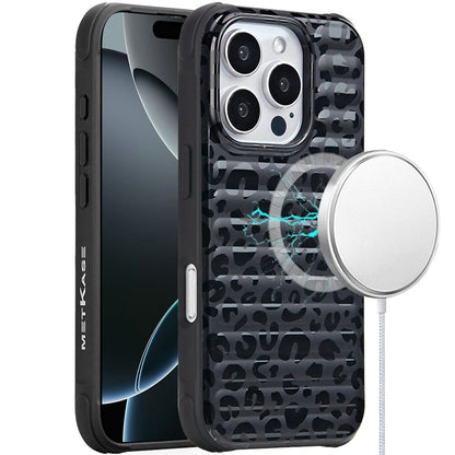 For iPhone 16 (6.1") Chrome Leopard Magnetic Hybrid Shockproof Protection Design Secure Grip Stylish Durable Finish Case Cover Rose Gold Leopard