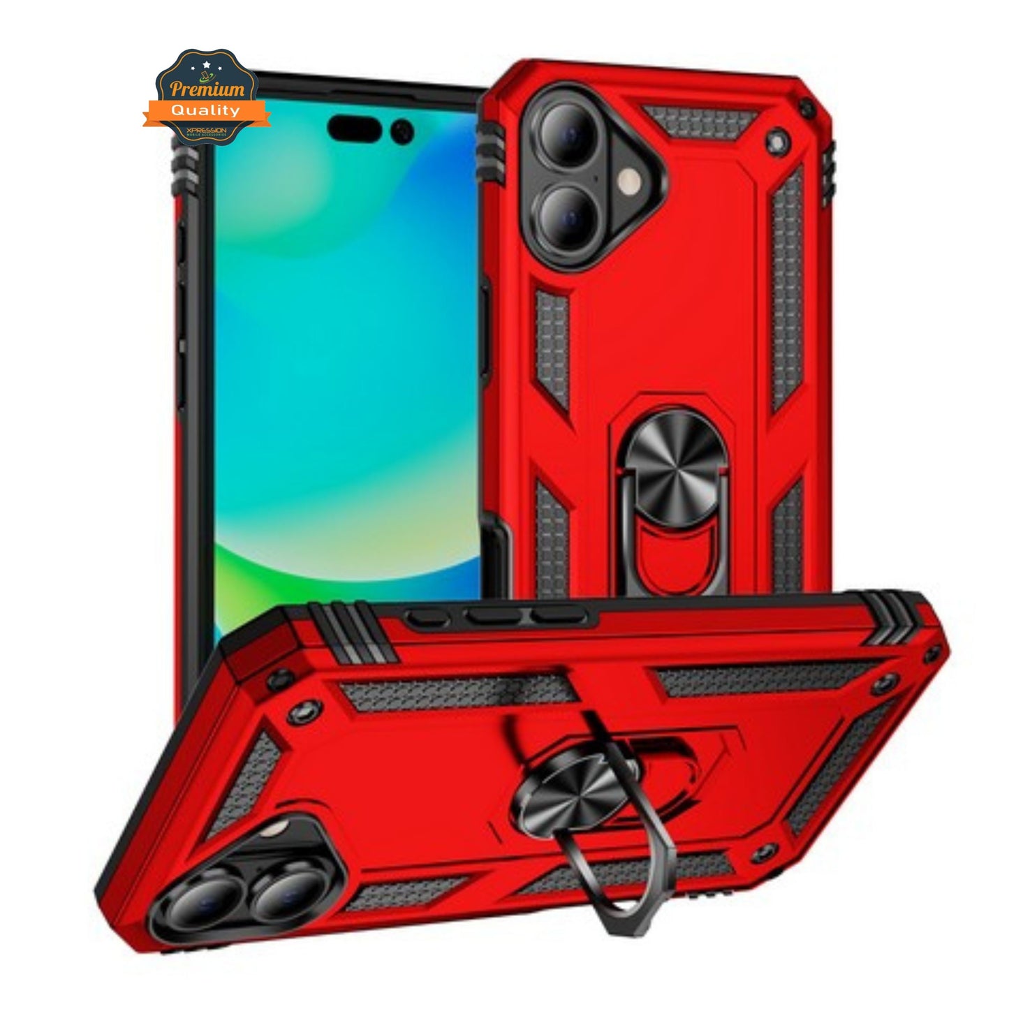 For Apple iPhone 17 Shockproof Hybrid Dual Layer PC + TPU with Metal Ring Kickstand Heavy Duty Armor Shell Case Cover