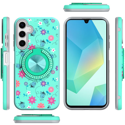 Phone Case for Samsung Galaxy A16 5G Magnetic Ring Stand Matte Metal Hybrid Car Mount Friendly Shockproof Rotational Grip Diamond Design Pattern Cover