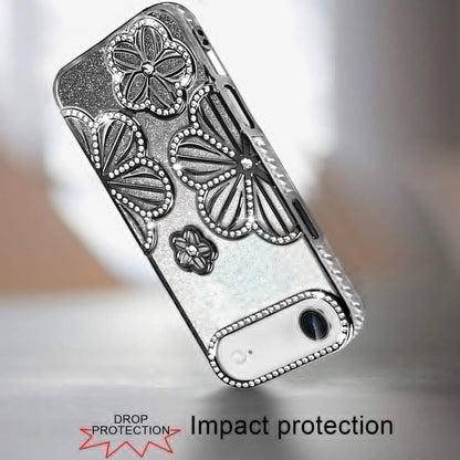 For Apple iPhone 17 Air (6.6") Luxury Flower Design Sparkle Glitter Diamond Rhinestone Shimmer Bling Plating Thick TPU Hard PC Case Cover